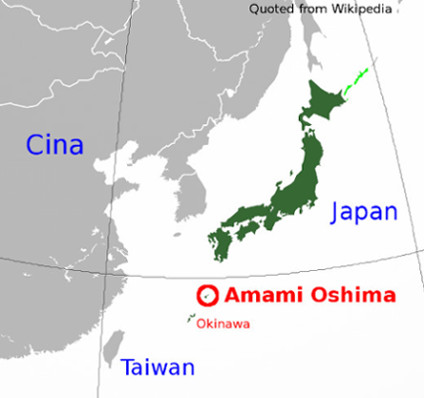The map of Amami Oshima in Japan