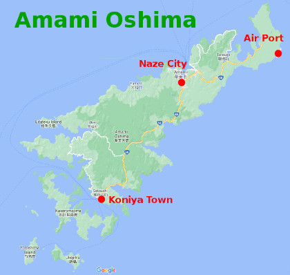 The map of Amami Oshima Island