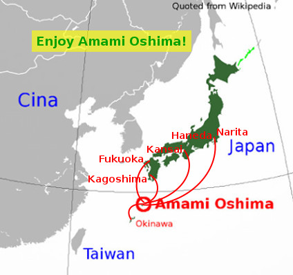 The map of access for Amami Oshima in Japan